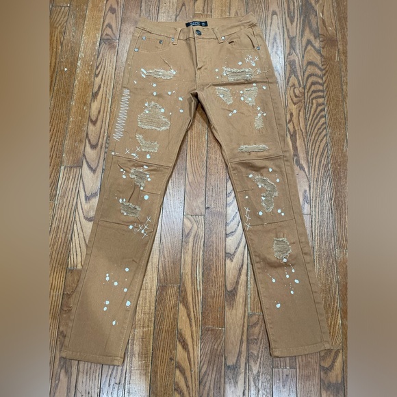 Trestles Denim - Stylish Tan Distressed Women's Straight Leg Jeans